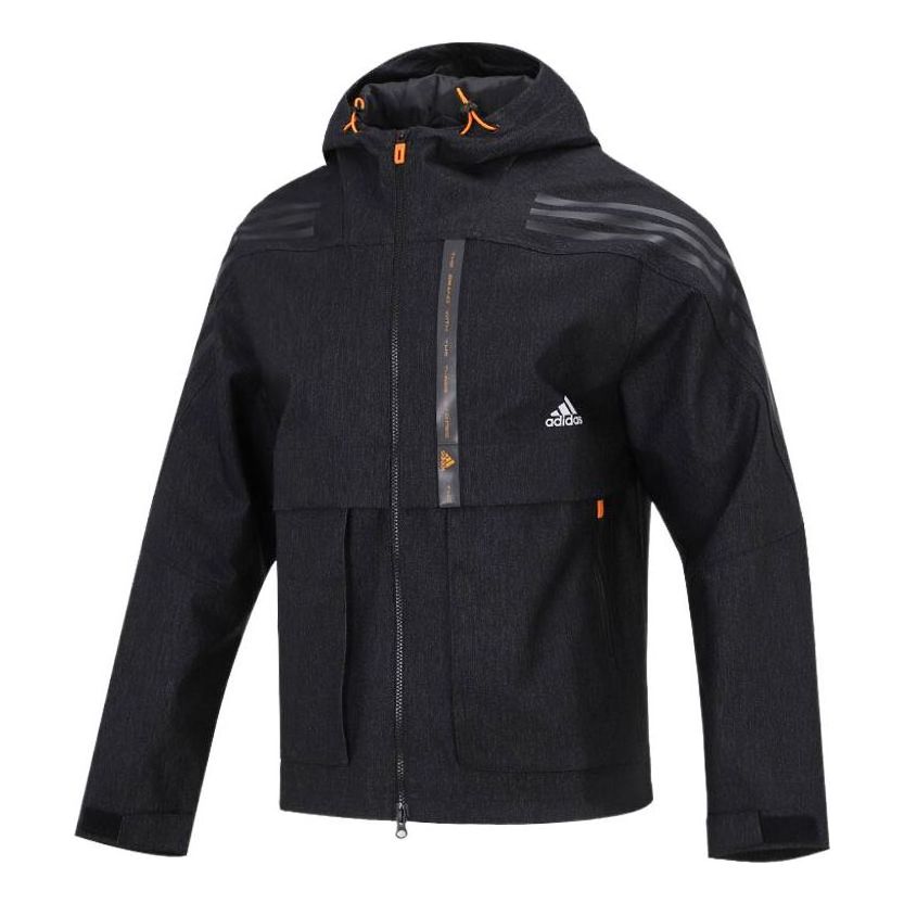 Men's adidas Th Dnm Wvjk Logo Printing Sports Hooded Jacket Black HE9904