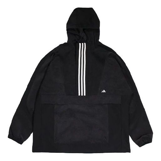 adidas Half-zipped Hooded Windproof Sports Woven Jacket Men's Black GM4443
