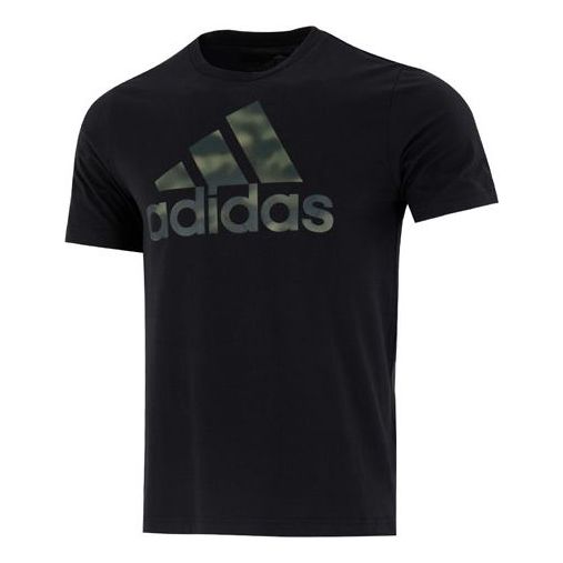 Men's adidas Camo T Athleisure Casual Sports Logo Round Neck Short Sleeve Black T-Shirt HL6934