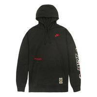 Nike Sportswear Club Printing Long Sleeves Pullover Drawstring Black CU3670-010