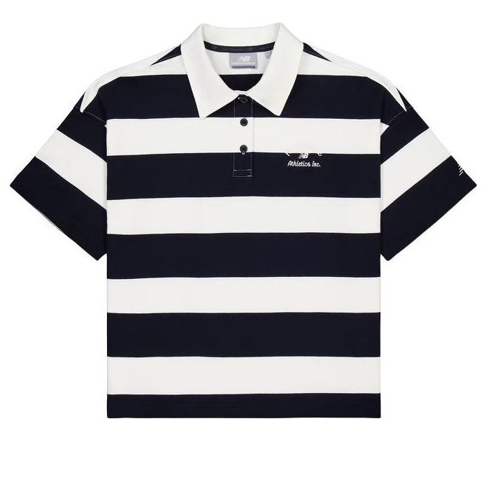 (WMNS) New Balance Striped Polo Shirt 'Black White' NFE22412-MIX