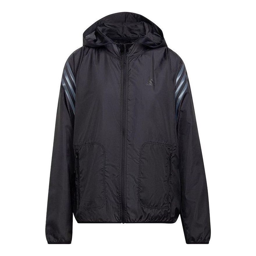 (WMNS) adidas Run Icons 3-Stripes Hooded Running Windbreaker 'Black' HC7976