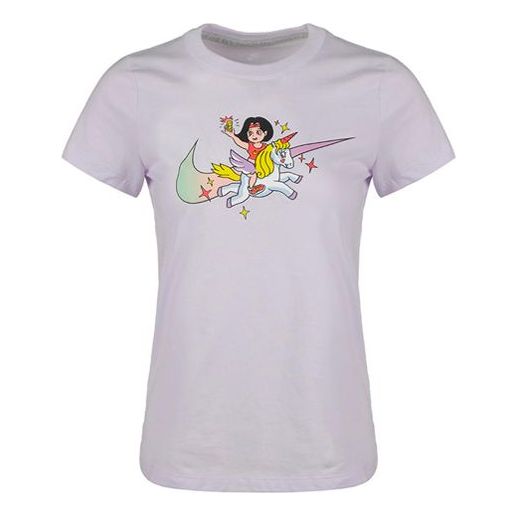 (WMNS) Nike Cartoon Logo Short Sleeve 'Purple' CW6758-571