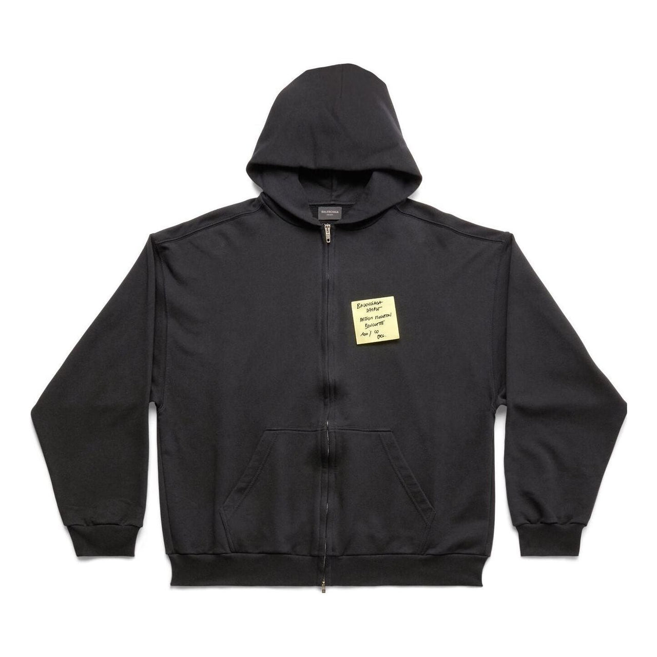 Balenciaga Sticky Note Zip-Up Hoodie Medium Fit 'Black Faded' 744457TOVD31055
