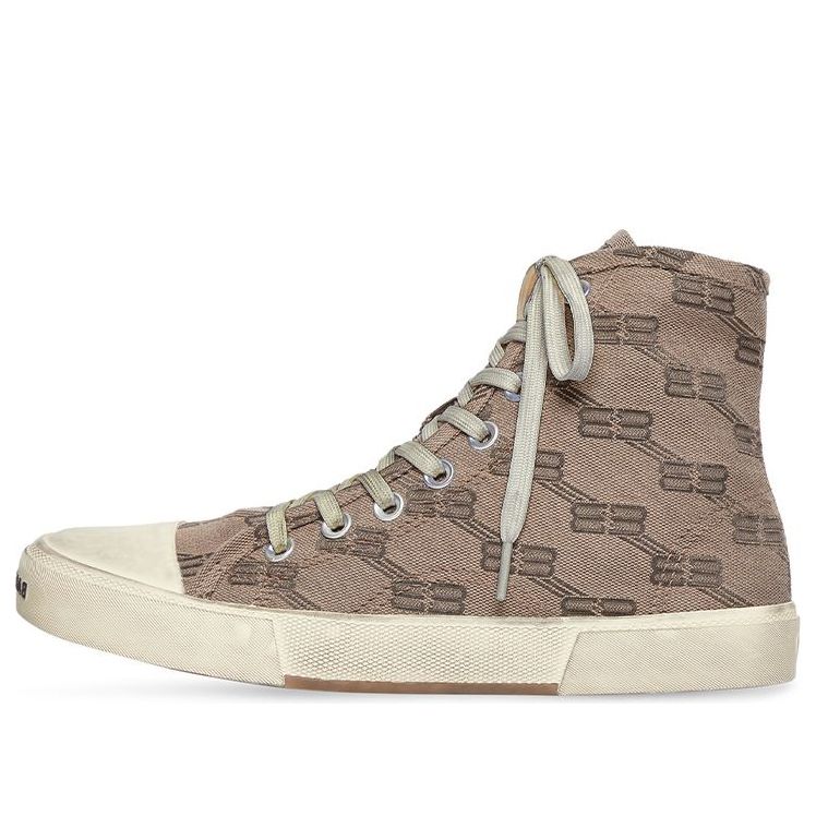 (WMNS) Balenciaga Paris High Top Sneakers 'Tan BB Monogram Cotton and White Rubber' 688756W3RQ12298