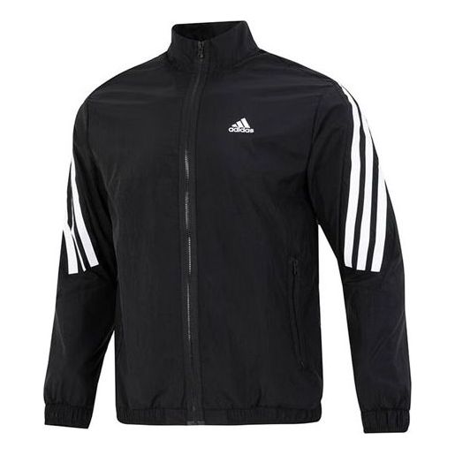 Men's adidas Side Classic Logo Printing Zipper Hooded Jacket Black HJ9944
