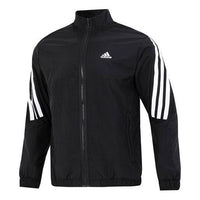 Men's adidas Side Classic Logo Printing Zipper Hooded Jacket Black HJ9944