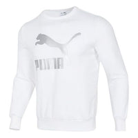 PUMA Classics Logo Crew Large Logo Printing Sports Round Neck Pullover White 531367-52