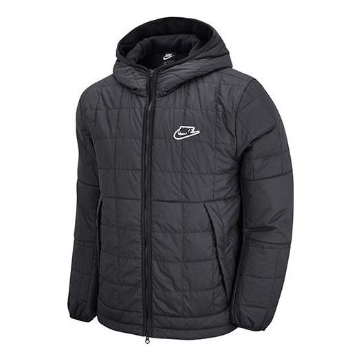 Men's Nike Synthetic-fill Fleece-lined Logo Hooded Long Sleeves Jacket Black DJ0434-010