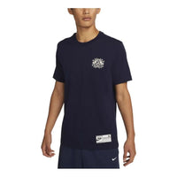 Men's Nike Geometry Pattern Printing Round Neck Short Sleeve Blue T-Shirt DR7634-498