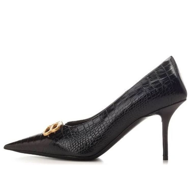(WMNS) Balenciaga Square Knife BB Croc-Effect Leather Pumps 'Black' 734238WBE711000
