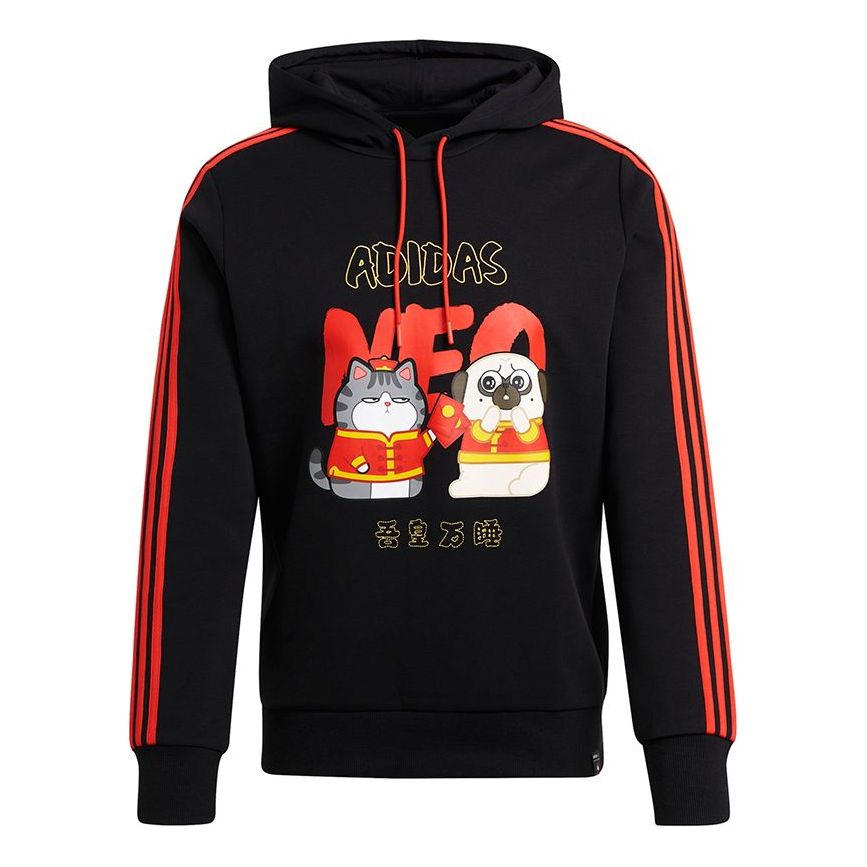 Men's adidas neo x Crossover Cny Ww Hdy Cartoon Printing Sports Pullover Black GS5187