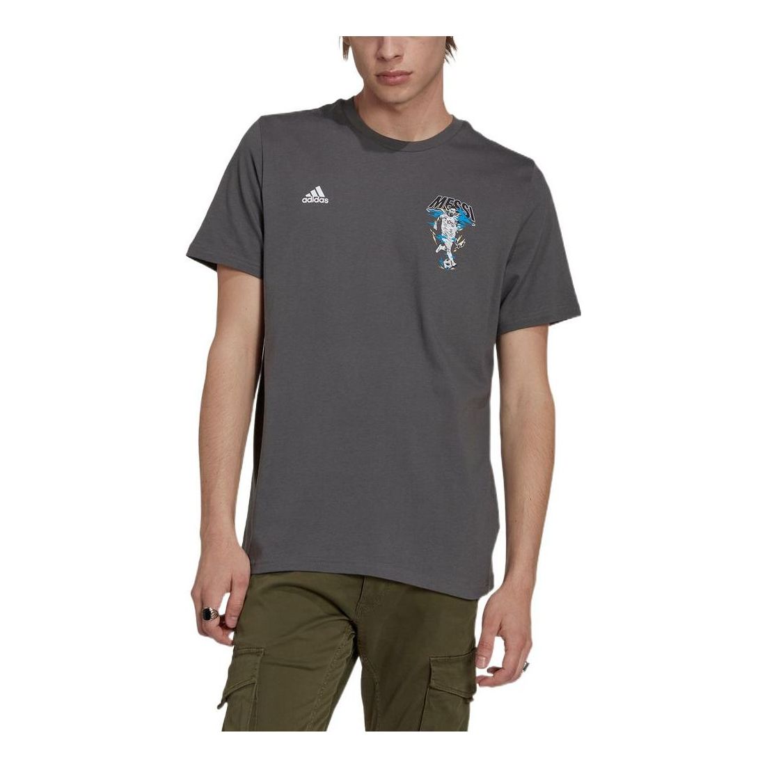 Men's adidas Soccer/Football Printing Brand Logo Solid Color Round Neck Short Sleeve Dark Grey T-Shirt HG1952