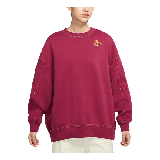 (WMNS) Nike Printing Fleece Sports Round Neck Light Brown Red Hoodie DQ9146-677