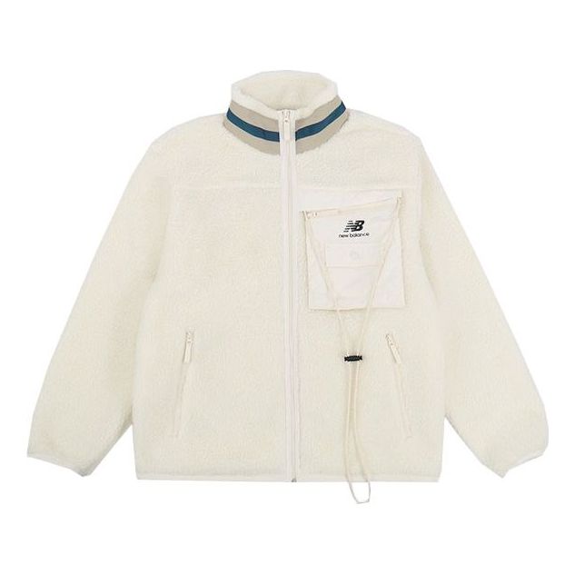 New Balance Stay Warm Stand Collar Knit lamb's wool Jacket Couple Style White AMJ13393-MSU