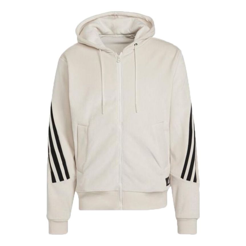 adidas Back Stripe Velvet Hooded Logo Jacket Creamy 'White' H47895