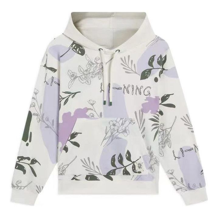 (WMNS) Li-Ning Lifestyle Casual Fashion Floral Hoodie 'White Purple' AWDS920-3