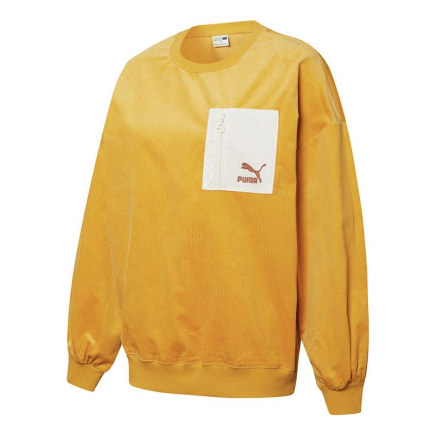 (WMNS) PUMA Contrasting Colors Zipper Pocket Sports Round Neck Pullover 'Yellow' 534753-37