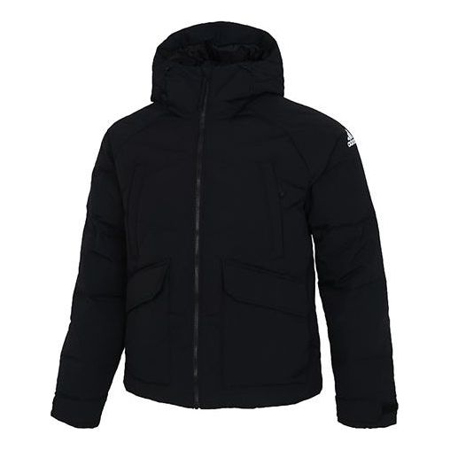 adidas Big Baffle Jkt Casual Sports Zipper Cardigan hooded down Jacket Black GT6538