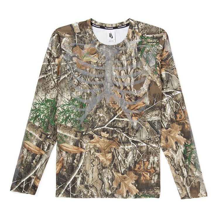 Men's Nike Long sleeve skeleton tee Halloween Limited Leaves Printing Long Sleeves Running Earth Brown T-Shirt CJ0179-237