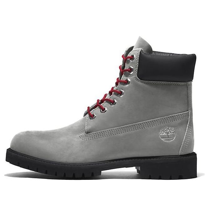 Timberland Premium 6 Inch Boots 'Grey Nubuck with Red' A5S6ZD52