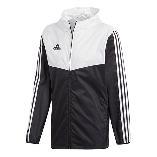 adidas logo Printing Soccer/Football Stand Collar Casual Sports Jacket Black White DY0096