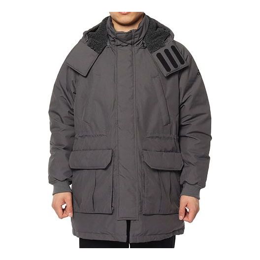 Men's adidas Zipper Hooded Loose With Down Feather Gray Jacket DM1940