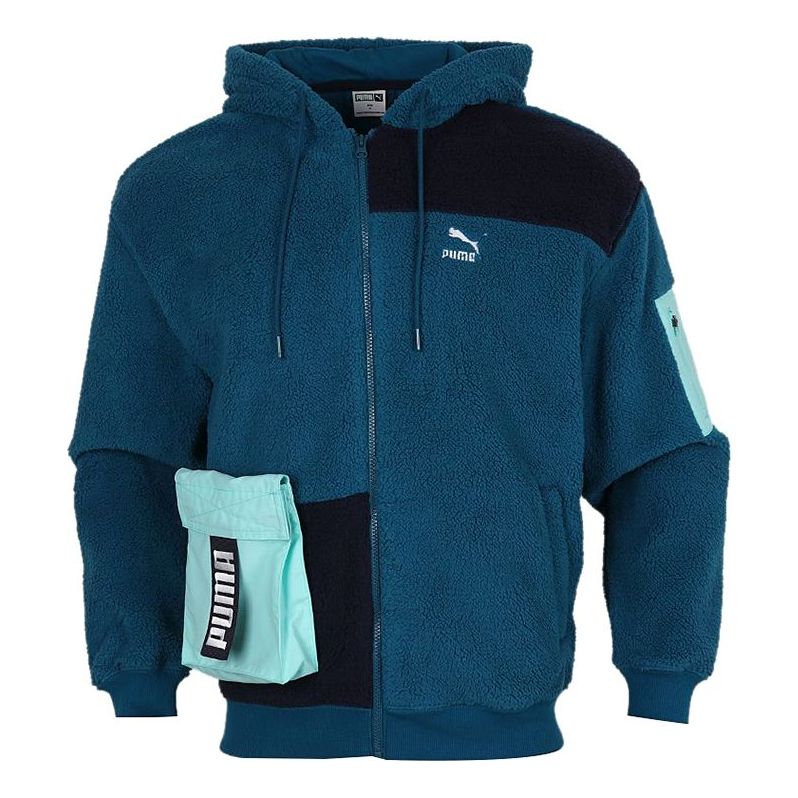 PUMA Retro Block Sherpa Cardigan hooded Colorblock lamb's wool Jacket Blue 530711-36