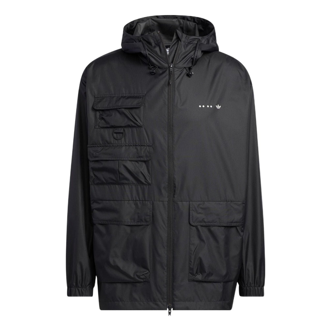 Men's adidas originals SS22 Solid Color Stand Collar Hooded Drawstring Sports Jacket Autumn Black HS2025