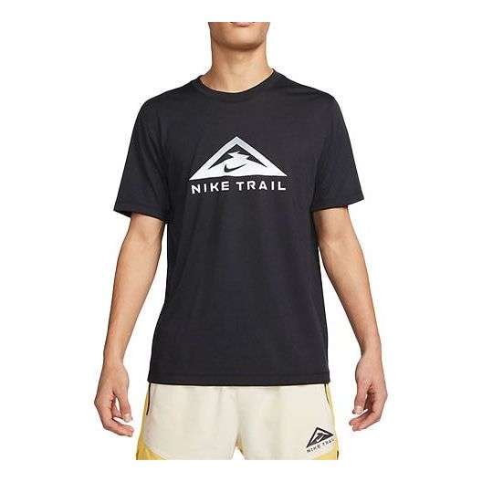 Men's Nike Dri-FIT Alphabet Pattern Printing Quick Dry Trail Running Sports Short Sleeve Black T-Shirt DM5424-010