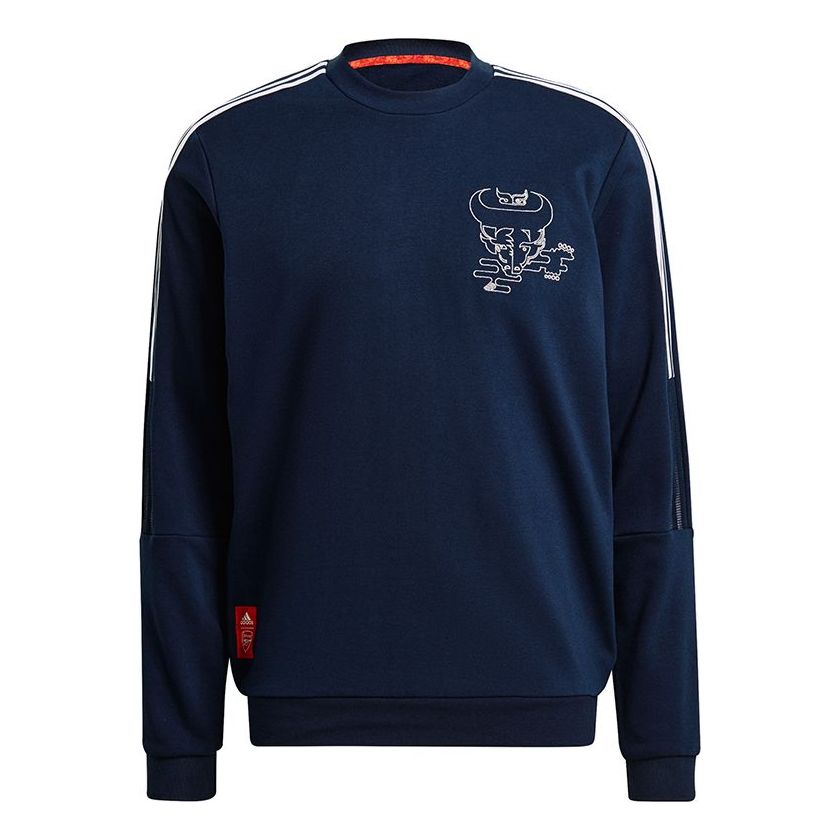 adidas Afc Cny Cr Swt Series Soccer/Football Sports Embroidered Pattern Round Neck Pullover Navy Blue GK9401