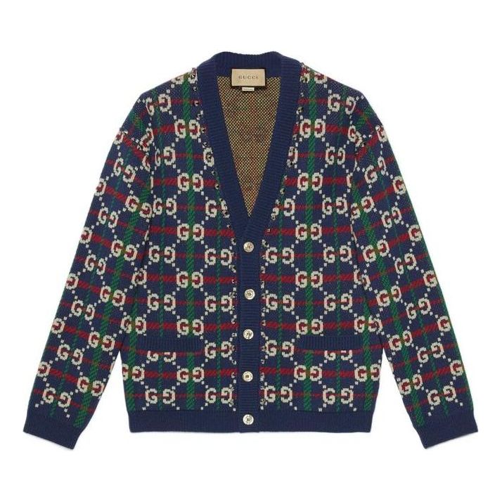 Gucci GG Check Knit Wool Cardigan 'Blue White' 716334-XKCOZ-4804