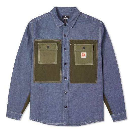 Men's Converse Flowers Small Logo Retro Splicing Contrasting Colors Woven Shirt Jacket Blue 10024167-A01