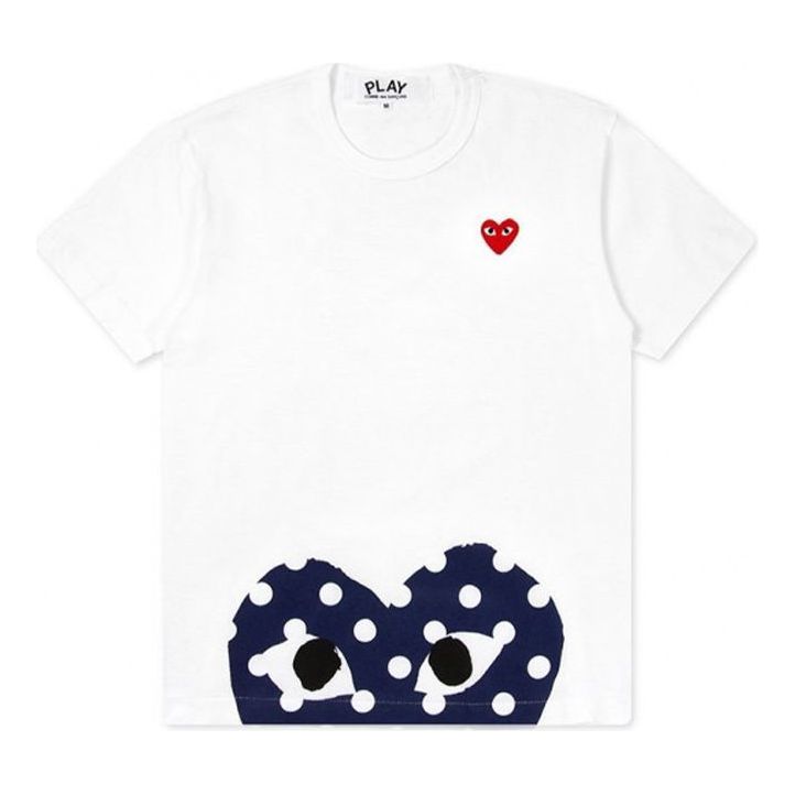 COMME des GARCONS PLAY Polka Dot Half Heart Logo Tee 'White Navy' AZ-T236-051-1