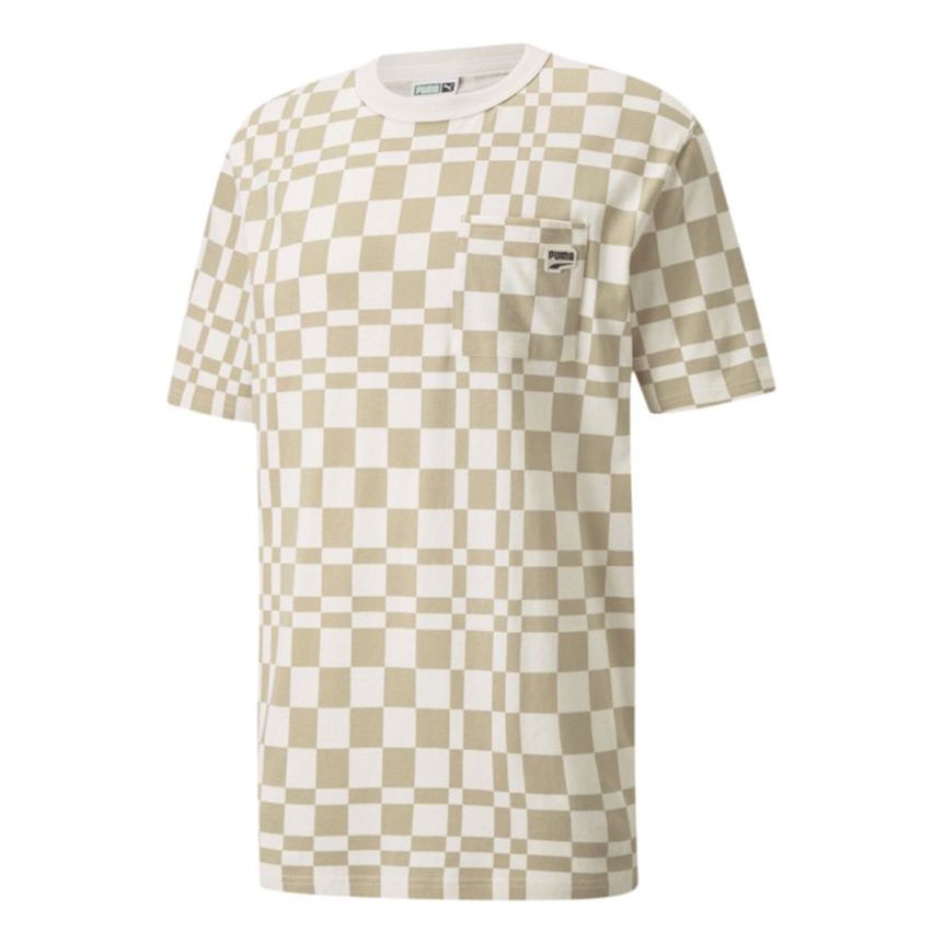 PUMA Contrasting Colors Sports Plaid Round Neck Short Sleeve Khaki 533033-42