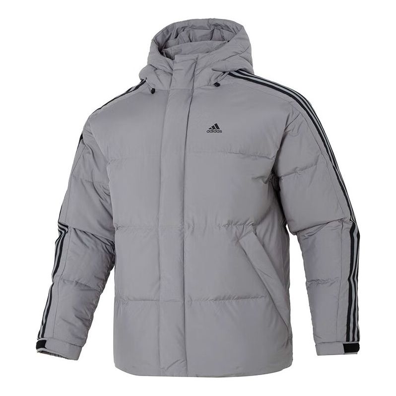 adidas 3-Stripe Puff Down Coat 'Gray Black' IT8733