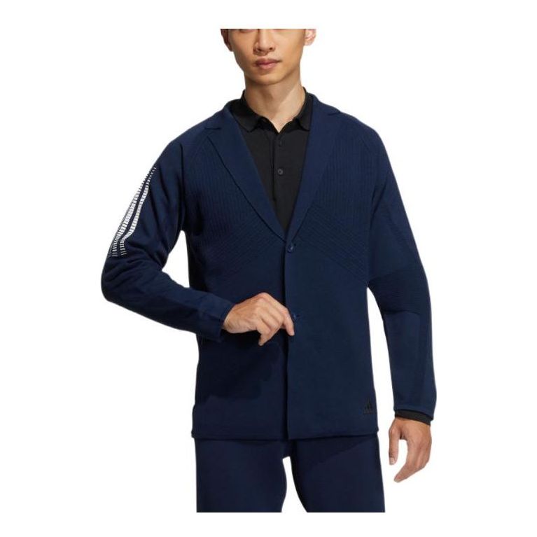 Men's adidas Taylored Jkt Stripe Lapel Zipper Cardigan Long Sleeves Jacket Dark Blue HG1664