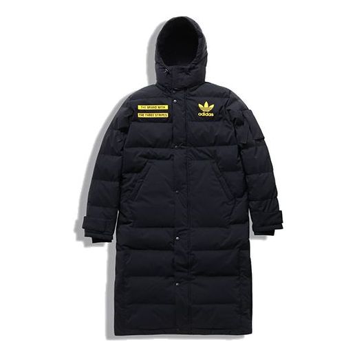 adidas originals Long Jacket Back logo mid-length hooded down Jacket Black GD5613