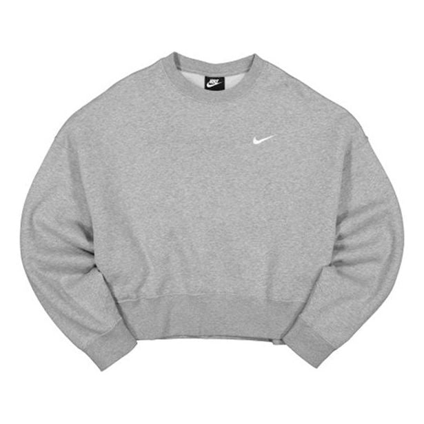 (WMNS) Nike Casual Sports Logo Round Neck Fleece Hoodie light grey Gray CK0168-063