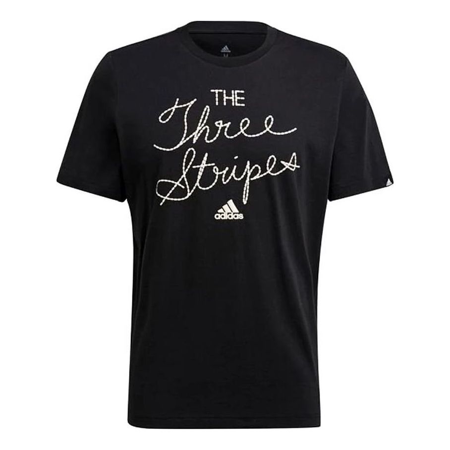 Men's adidas Alphabet Printing Sports Gym Short Sleeve Black T-Shirt GQ8848