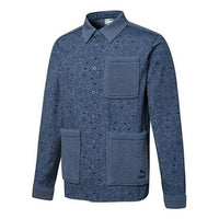 PUMA Paisley Woven Shirt cashew Pattern Multiple Pockets Jacket Blue 534978-64