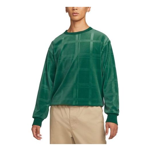 Men's Nike Solid Color Plaid Skateboard Round Neck Pullover Green DA4260-333