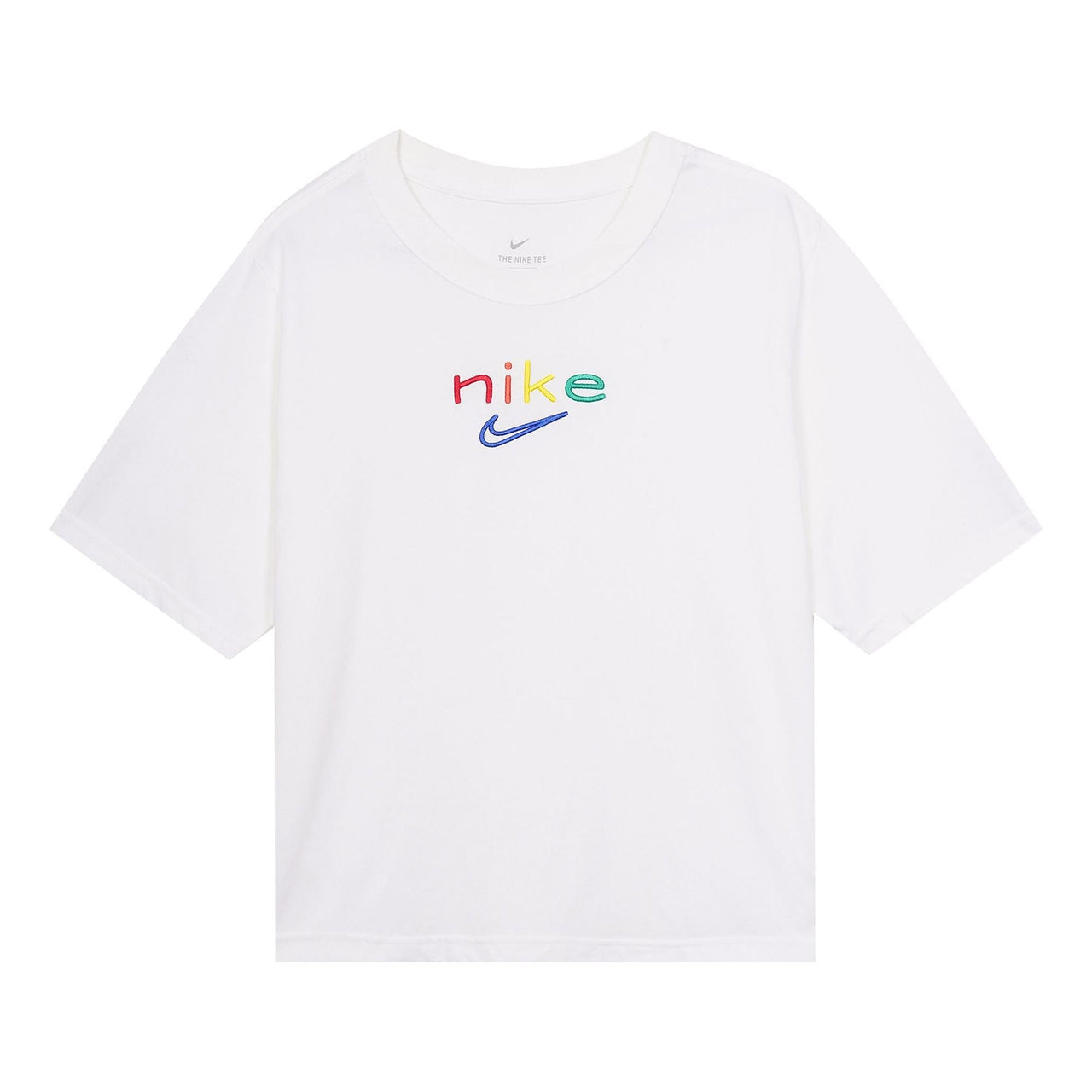 (WMNS) Nike Dri-FIT Boxy Rainbow Embroidery Logo Short Sleeve White DD2849-100