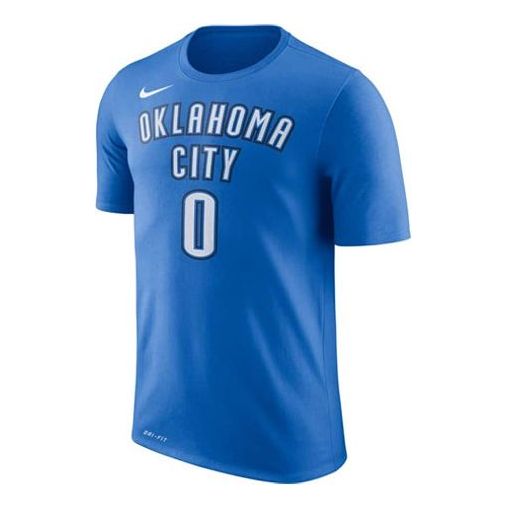Men's Nike Thunder No. 0 Russell Westbrook Casual Sports Breathable Basketball Short Sleeve Blue T-Shirt 870796-403