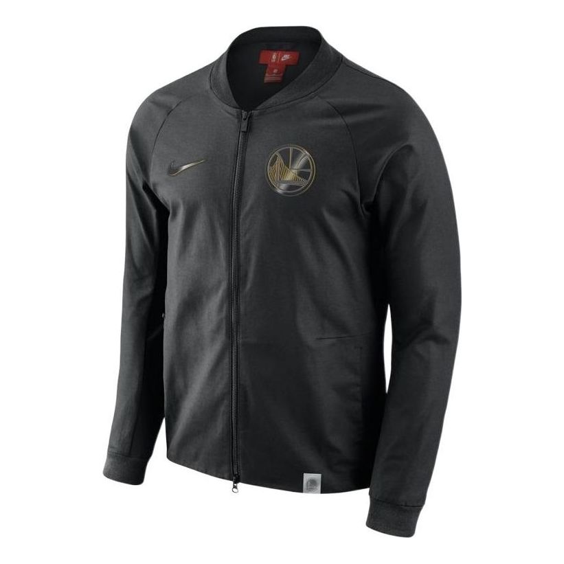 Nike NBA Golden State Warriors Solid Color Alphabet Numeric Stand Collar Zipper Jacket Black 860801-010