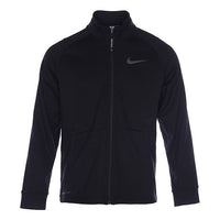Men's Nike Solid Color Logo Label Zipper Cardigan Stand Collar Long Sleeves Jacket Black DM5941-010