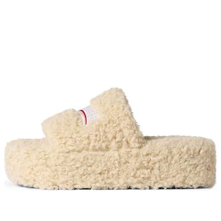 (WMNS) Balenciaga Platform Furry Slides 'Beige' 762826W2DO19796