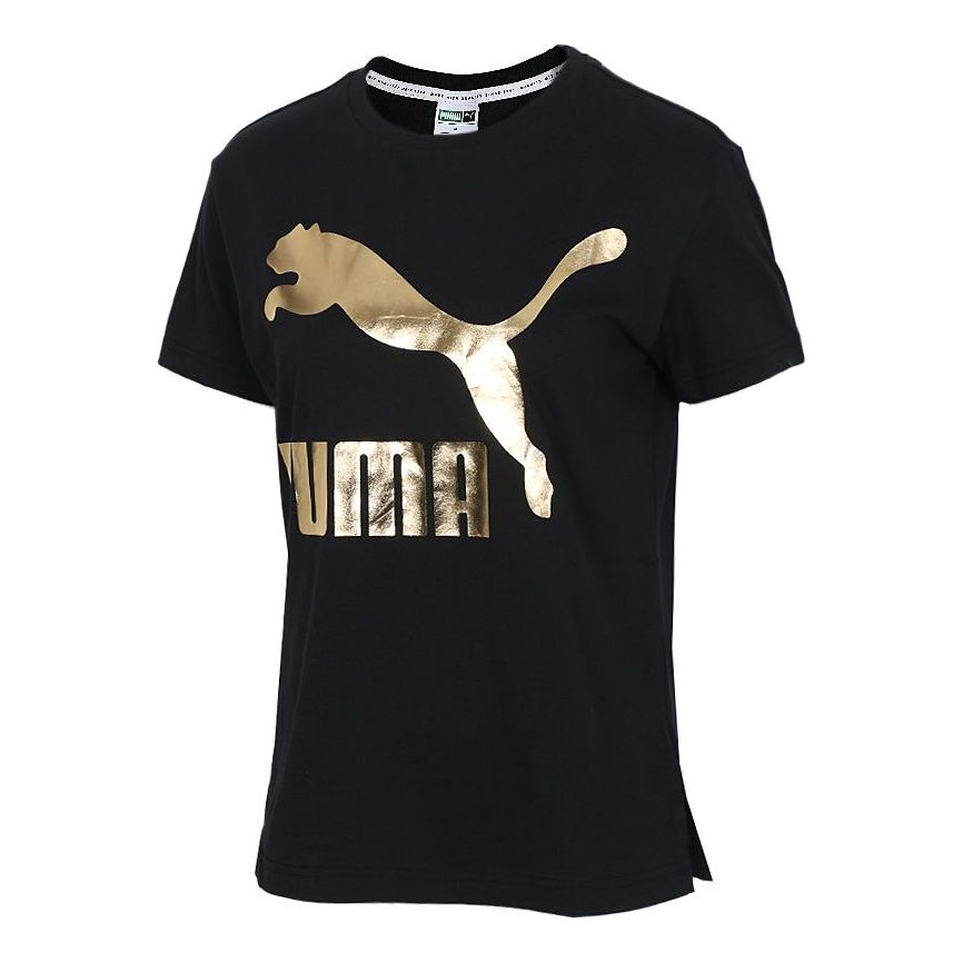 (WMNS) PUMA Classics Logo Short Sleeve TEE Black/Gold 579406-83