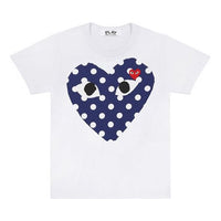 COMME des GARCONS PLAY Blue polka dots Love Short Sleeve White AZT234