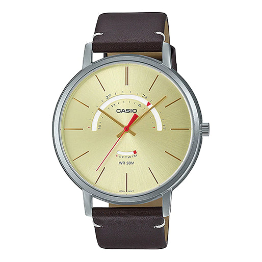Men's CASIO Dress Series waterproof quartz Watch Color 43mm Brown Strap Mens Gold Analog MTP-B105L-9AV